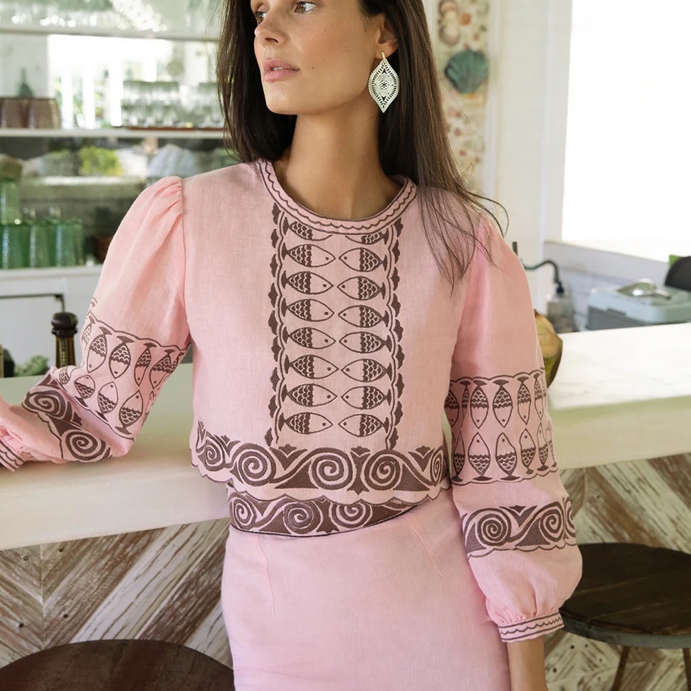 Pink Embroidered Women's Top